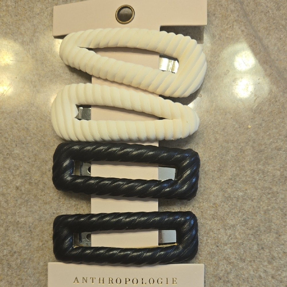 Anthropologie Black and Cream Textured Hair Clips